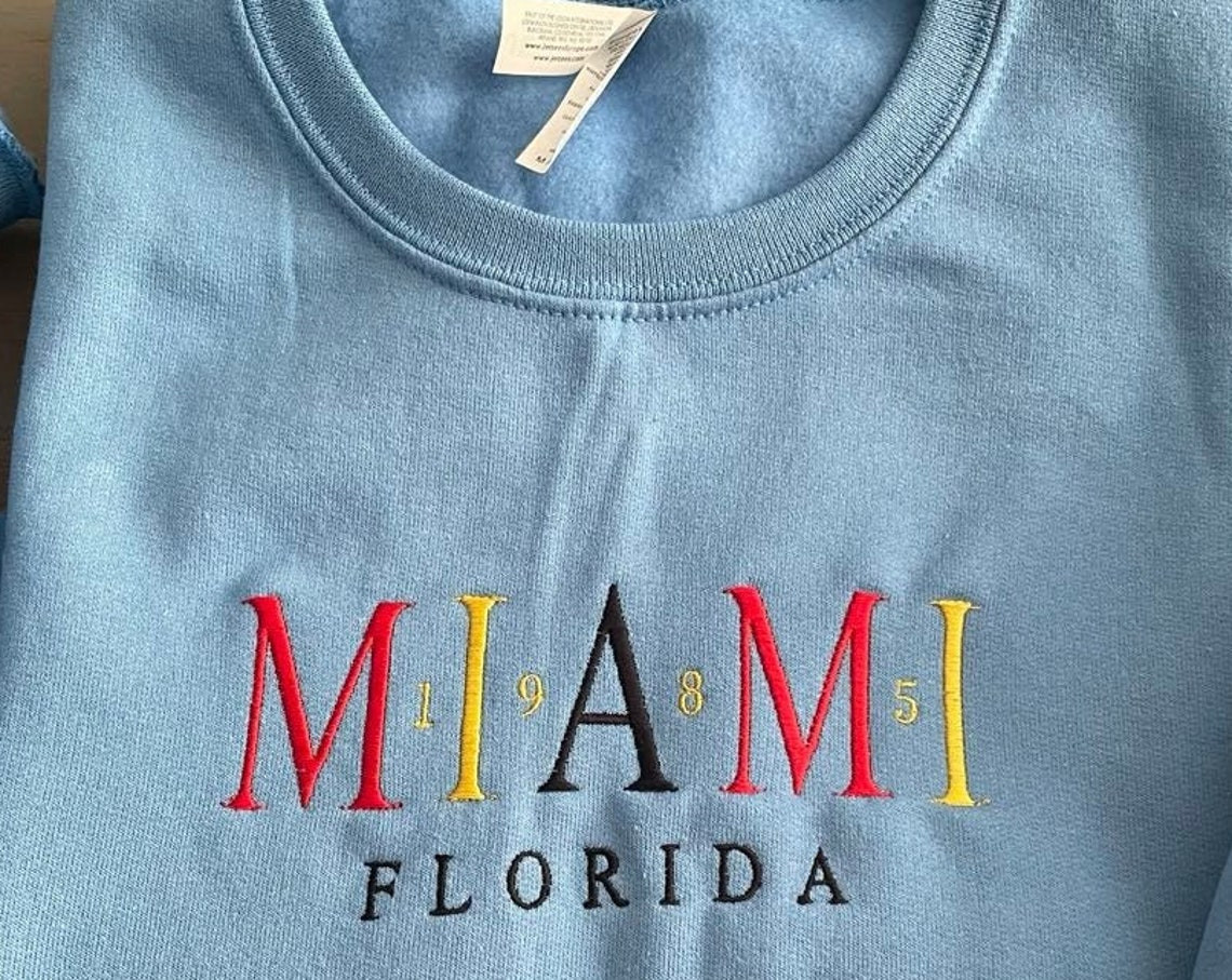 Miami Florida Embroidered Sweatshirt Custom Embroidery Florida Crewnecks Miami Crewnecks