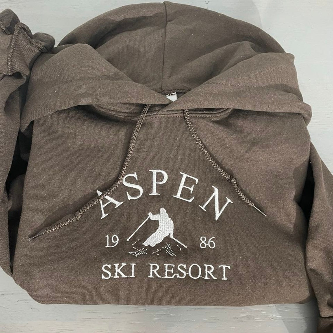 Aspen Ski Resort Embroidered Hoodie Ski Lovers Design Resort Aspen Resort Aspen Hoodies