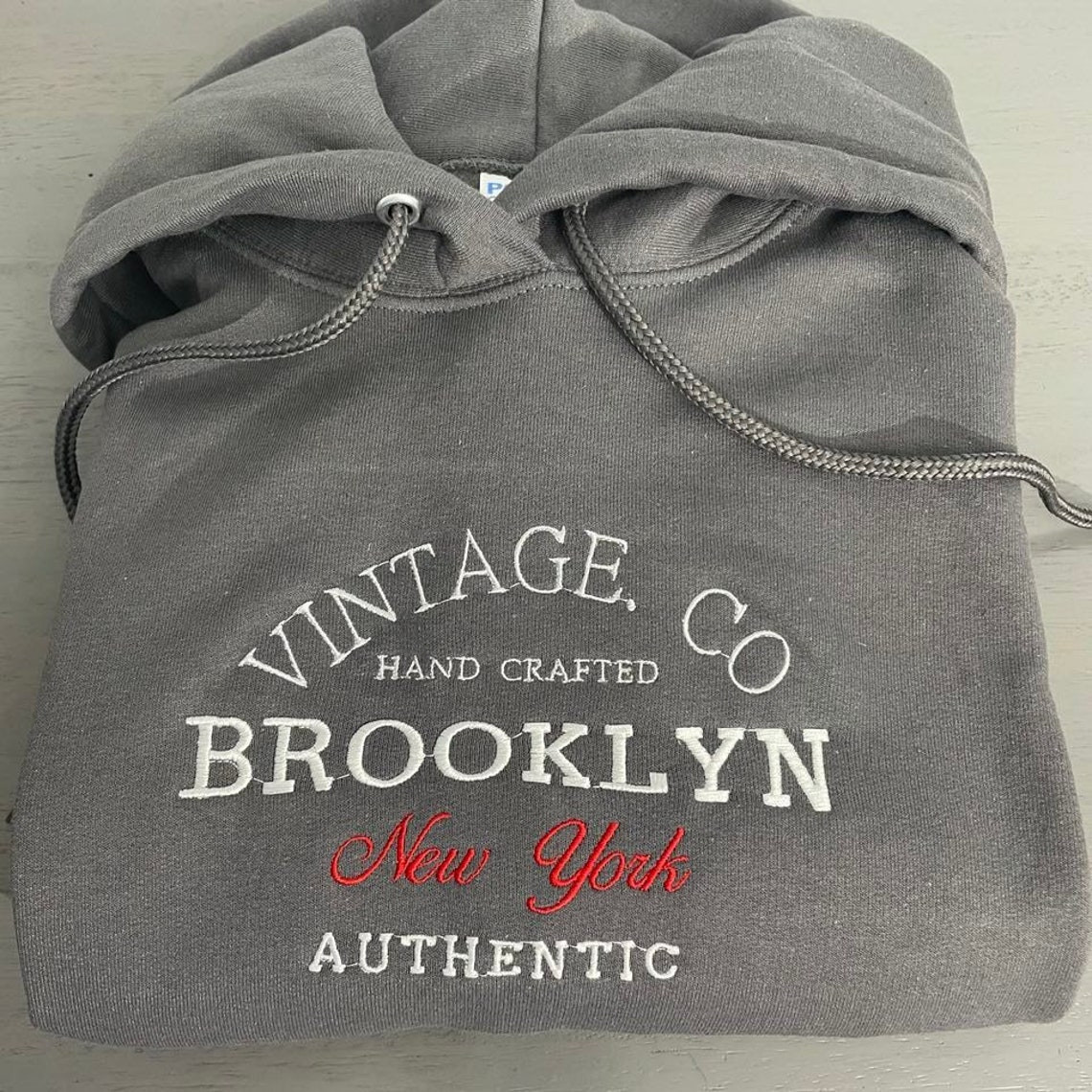 Brooklyn Newyork Embroidered Hoodie Newyork Hoodie Custom Embroidery Design Vintage Style Athletic Hoodie