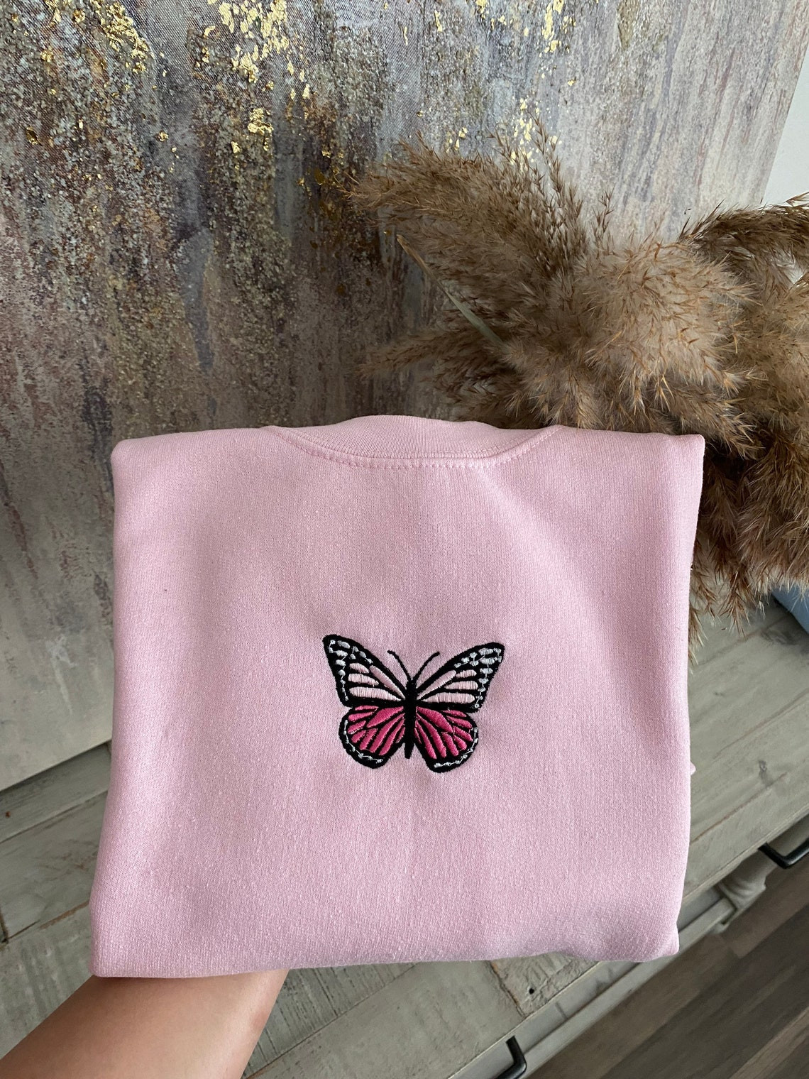 Butterfly Embroidered Crewneck Butterfly Sweatshirt Trendy Crewneck