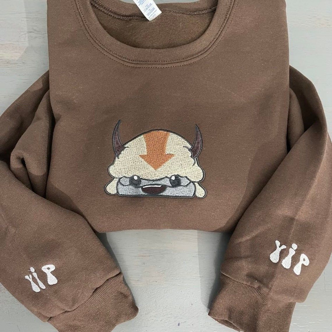 Appa Avatar Embroidered Sweatshirt Bison Custom Design Sweatshirt Yip Yip Appa Sweatshirt