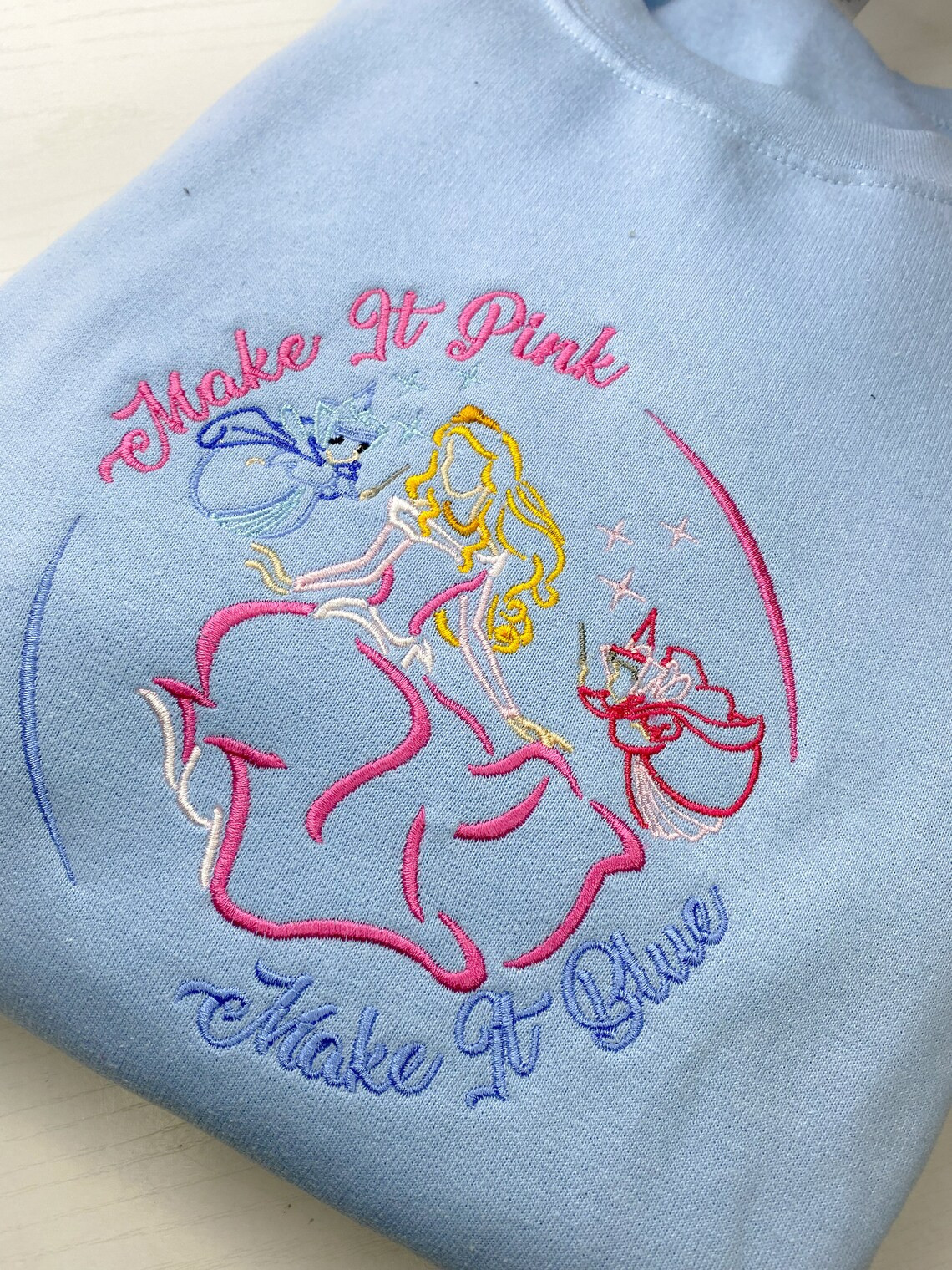 Make It Pink Make It Blue Sleeping Beauty Embroidered Sweatshirt Hoodie Disney Embroidered Crewneck Hoodie