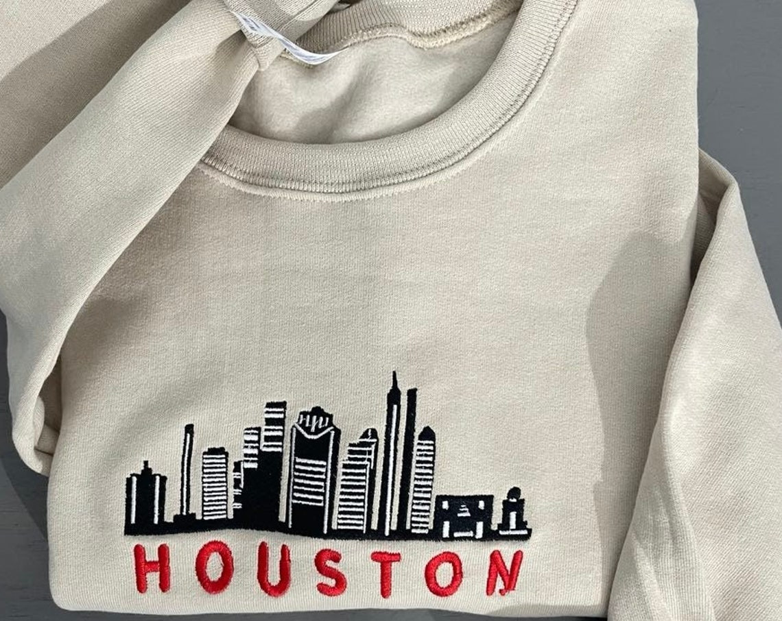 Vintage Houston Embroidered Sweatshirt Custom Houston Embroidered Crewneck Houston City Crewneck