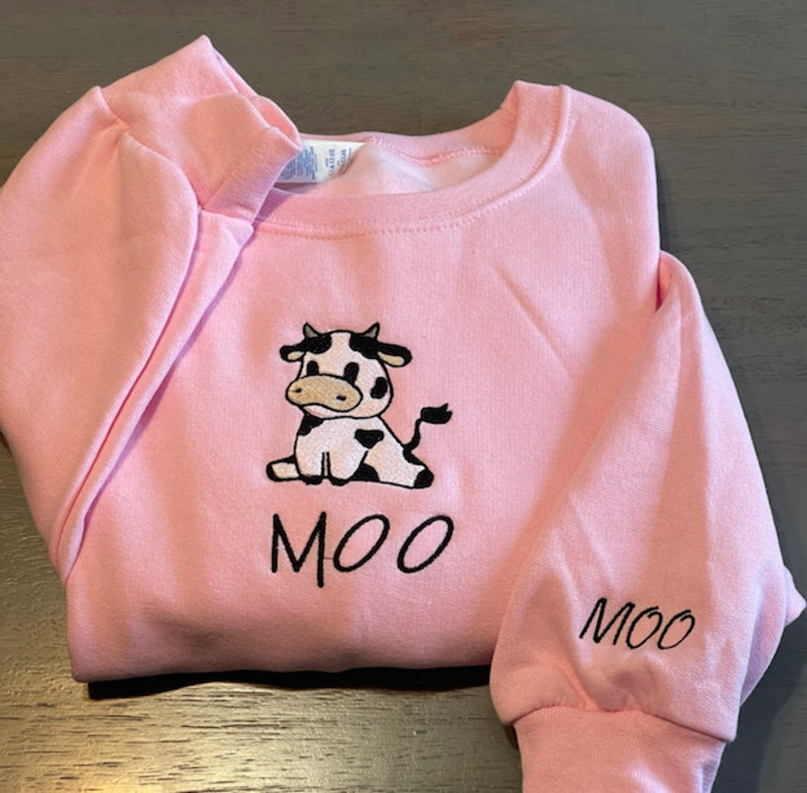 Cow Print Embroidered Sweatshirt