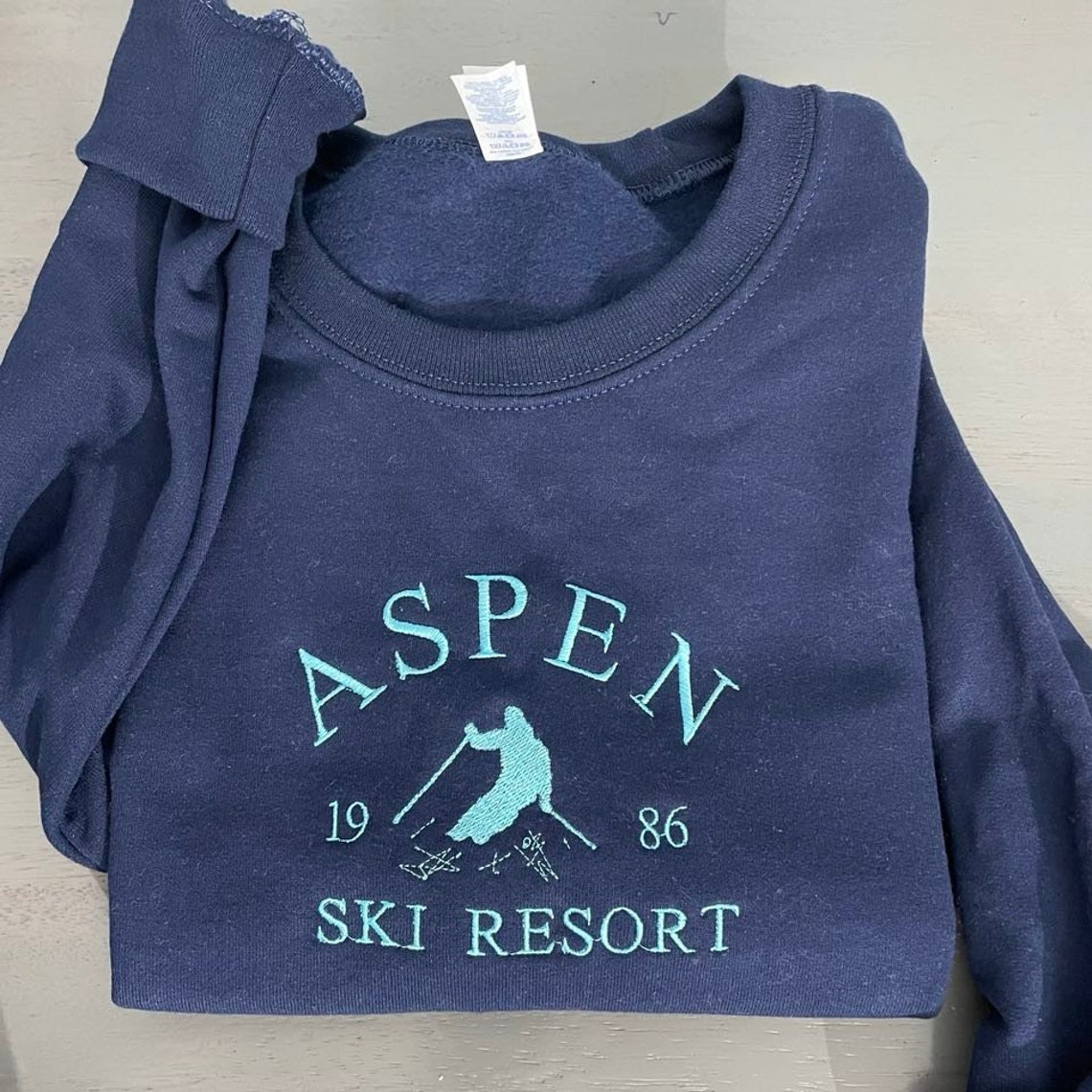 Aspen Ski Resort Embroidered Sweatshirt Ski Lovers Design Resort Aspen Resort