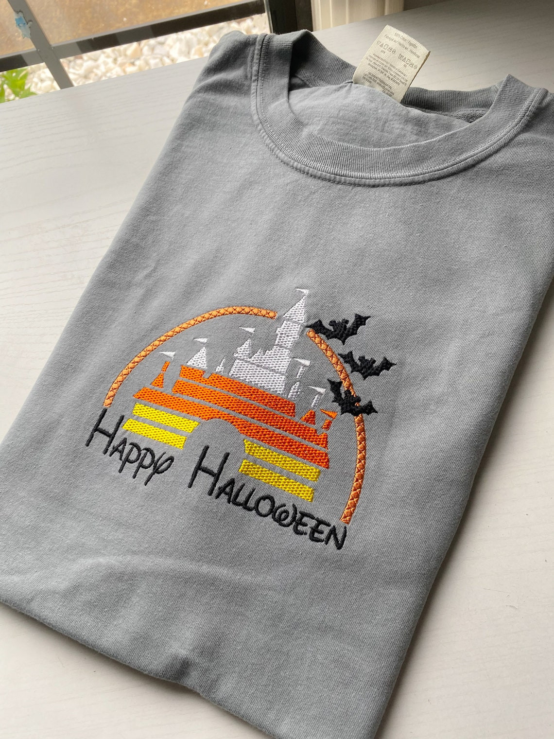 Happy Halloween Disney Castle Embroidered Shirt Disney World Embroidered Shirt Disneyland Embroidered Shirt