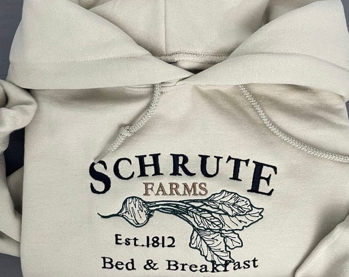 Schrute Embroidered Hoodie Vintage Schrute Embroidered Hoodie Trending Vintage Sweatshirts Bed Breakfast Embroidered Sweatshirt