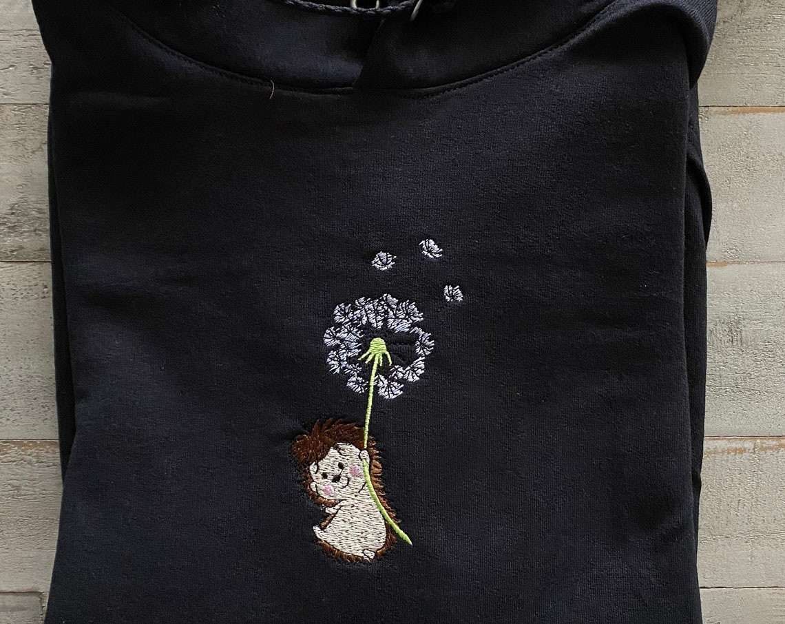 Hedgehog Embroidered Hoodie Woodland Animal Gift Cute Embroidered Hoodie