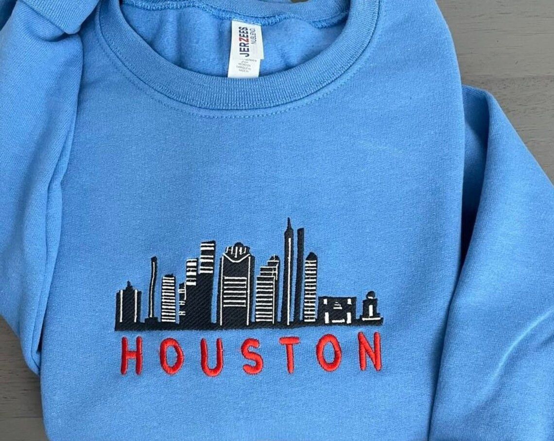 Vintage Houston Embroidered Sweatshirt Custom Houston Embroidered Crewneck Houston City Crewneck