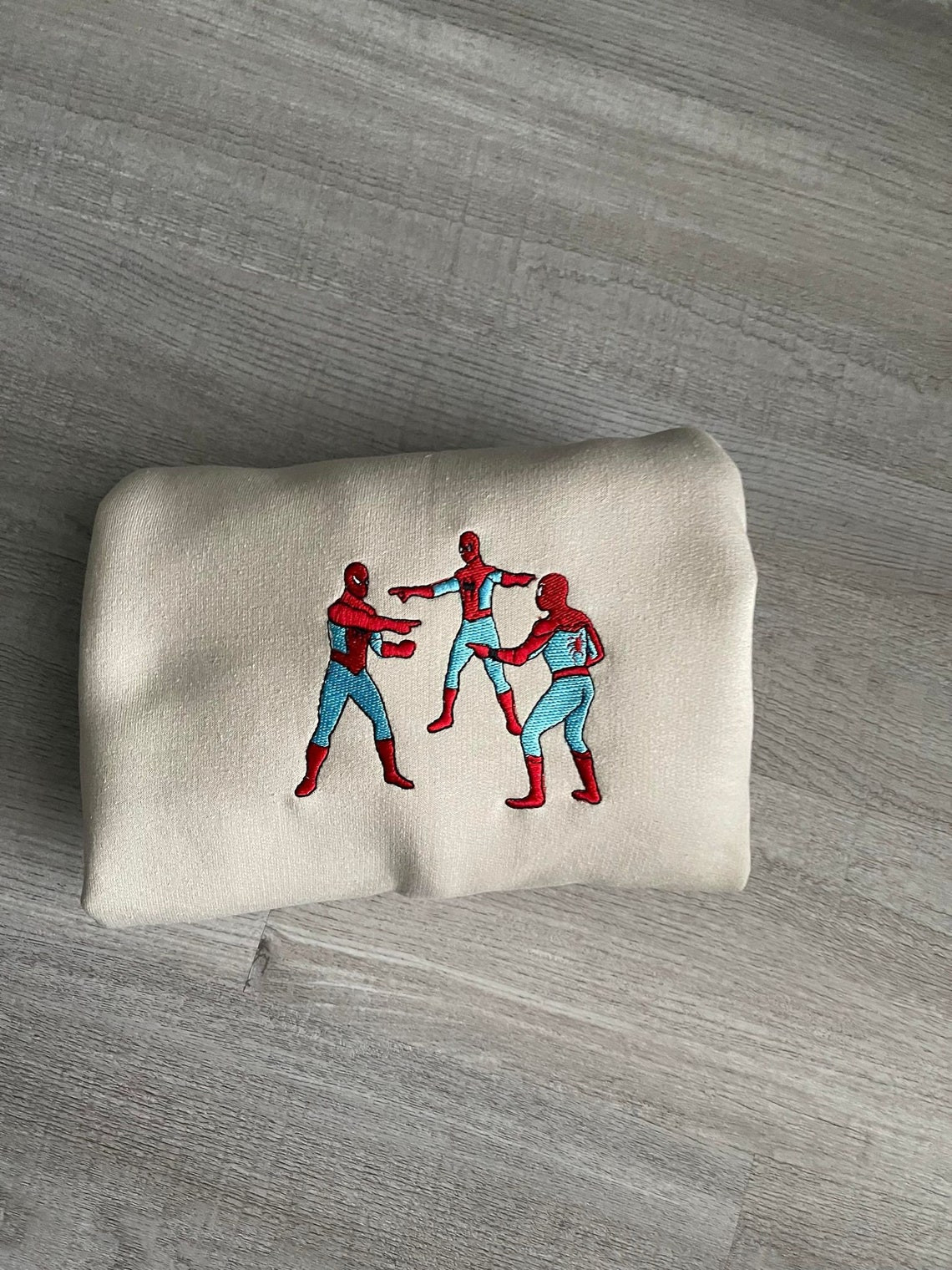 Beige Embroidered Triple Spiderman Sweatshirt