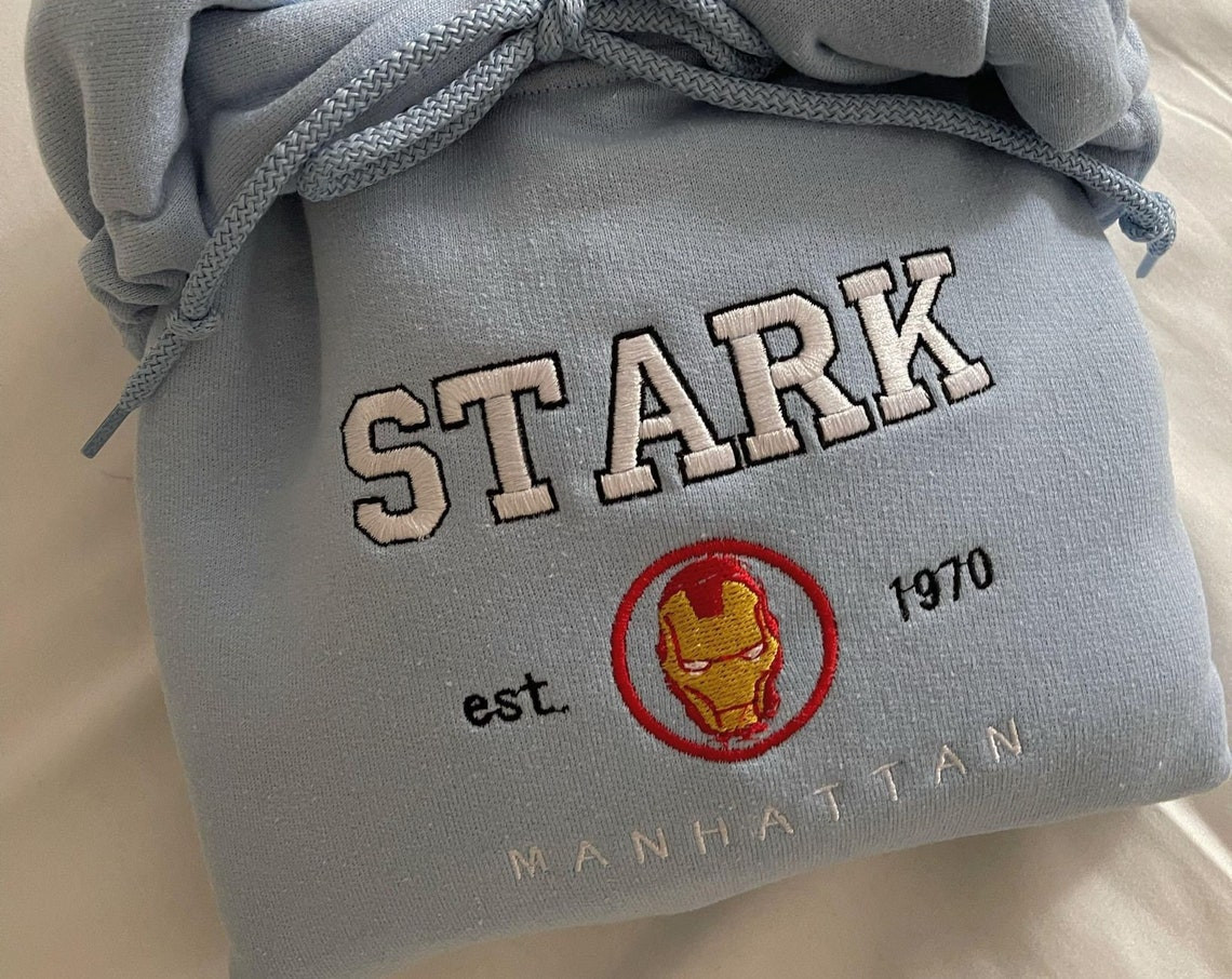 Stark Embroidered Hoodie Vintage Avengers Iron Man Embroidered Crewneck