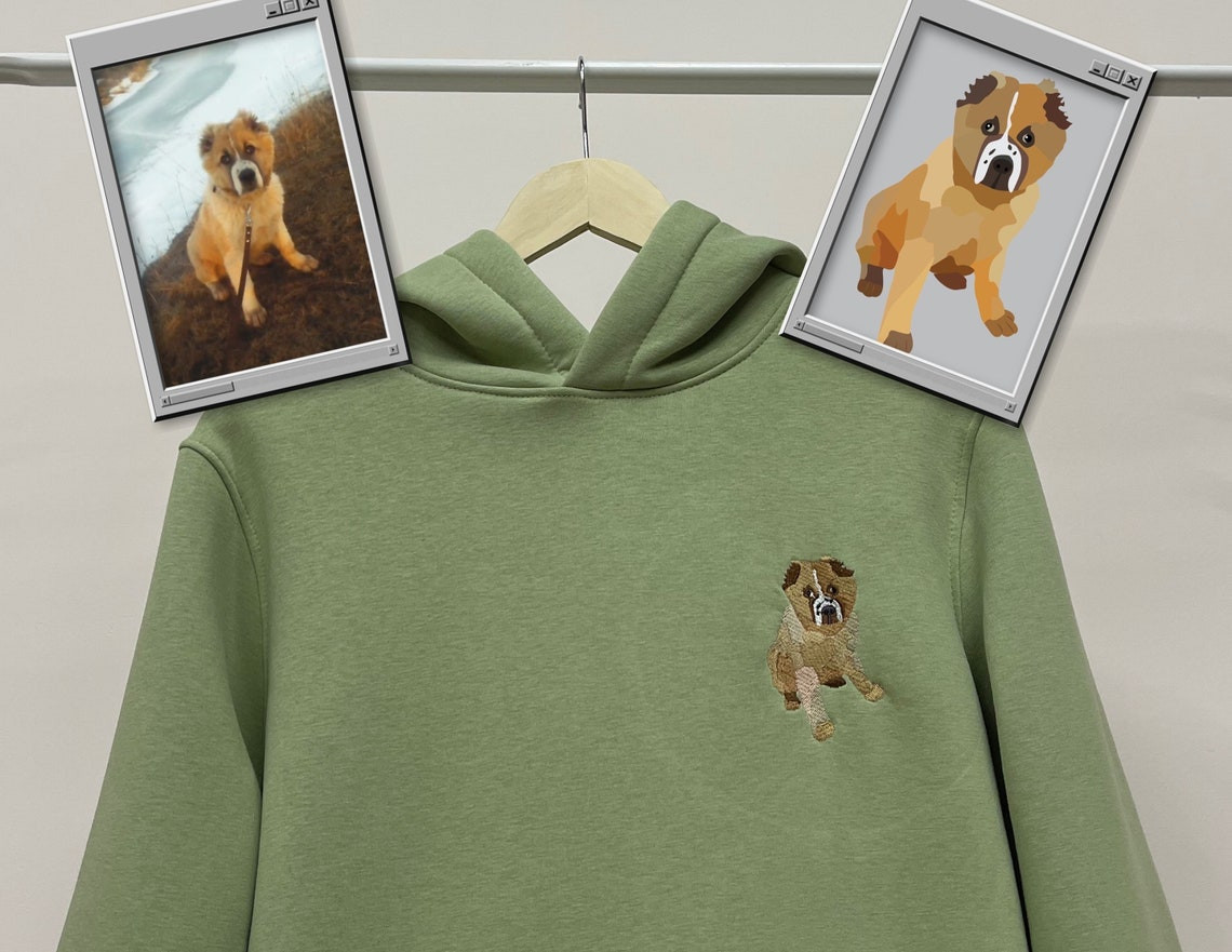 Embroidered Pet Dog Hoodie Embroidery Cat Portrait By Photo Crewneck Sweatshirt Clothes Item Custom Gift