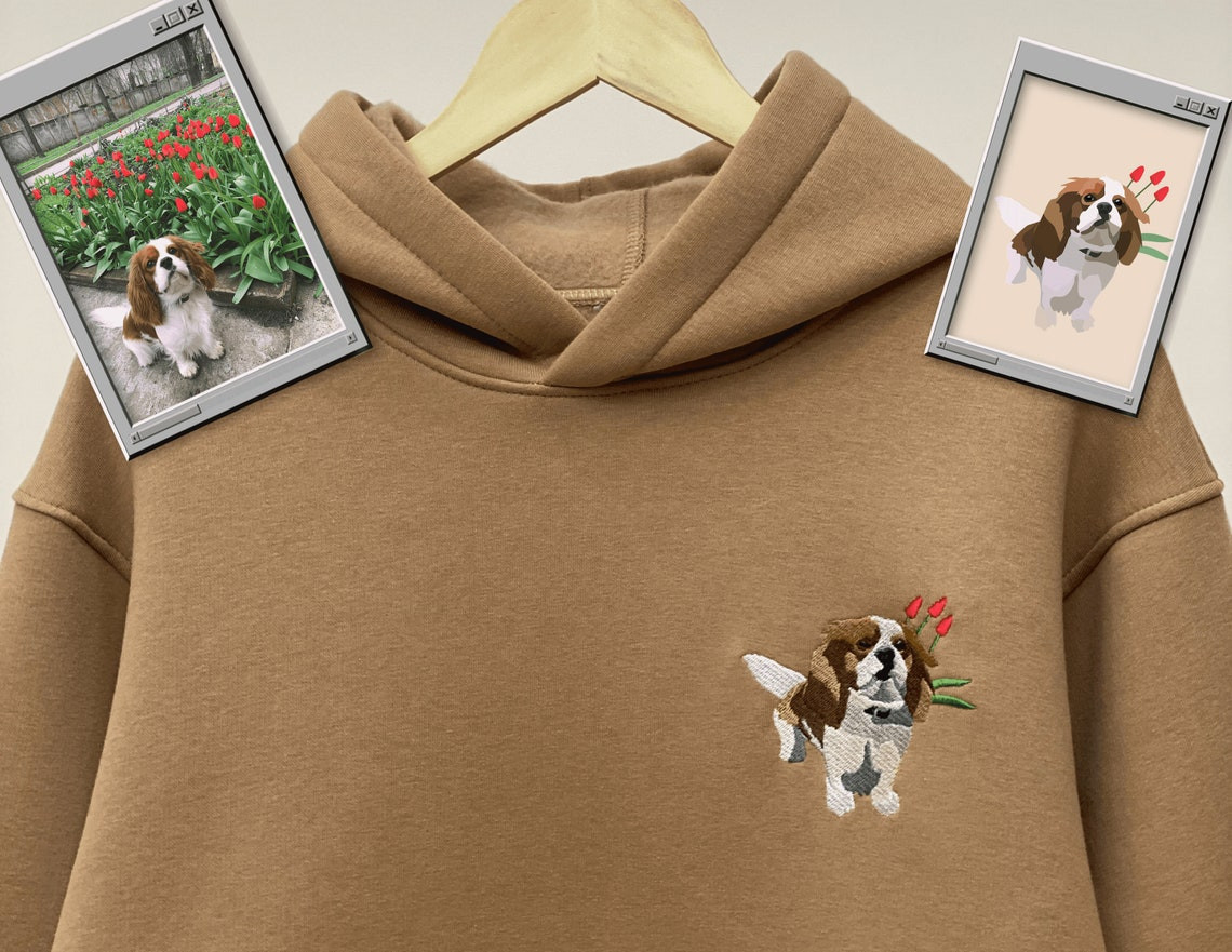 Embroidered Pet Dog Hoodie Embroidery Cat Portrait By Photo Crewneck Sweatshirt Clothes Item Custom Gift