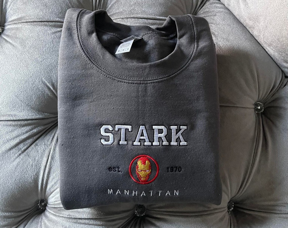 Stark Vintage Embroidered Sweatshirt Vintage Avengers Iron Man Embroidered Crewneck