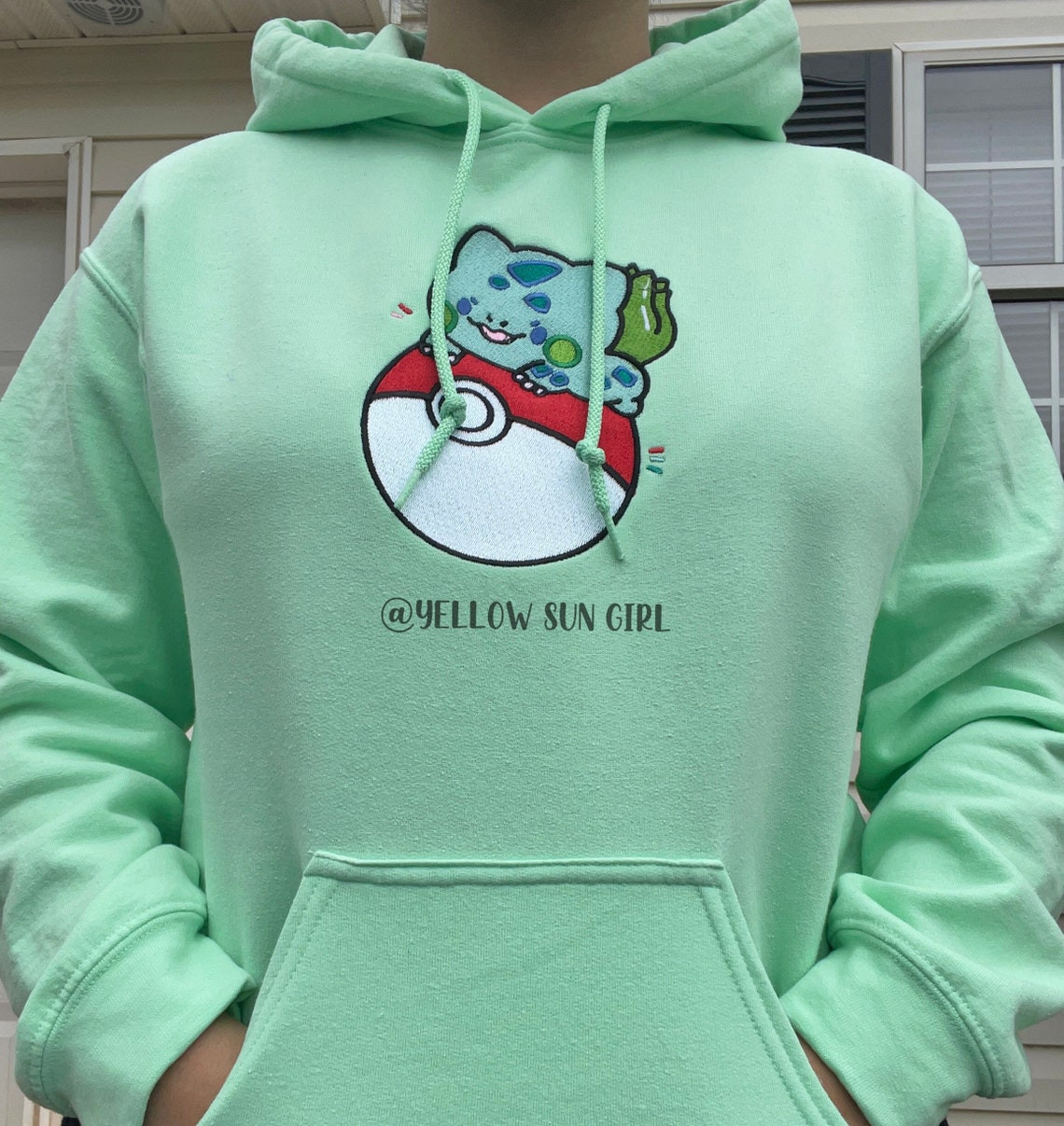 Bulbasaur Mint Green Hoodie Pokemon Anime Embroidery