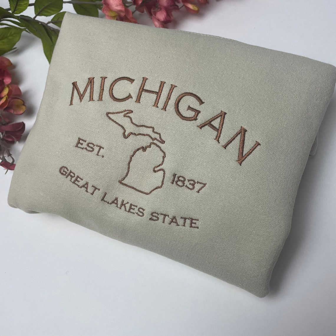 Michigan Embroidered Sweatshirt Great Lakes Crewneck