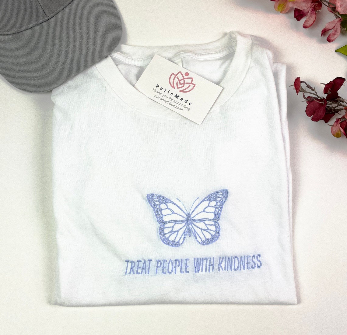 Treat People With Kindness Embroidered T Shirt Butterfly Cute Vintage T Shirt Trendy Oversized Shirt