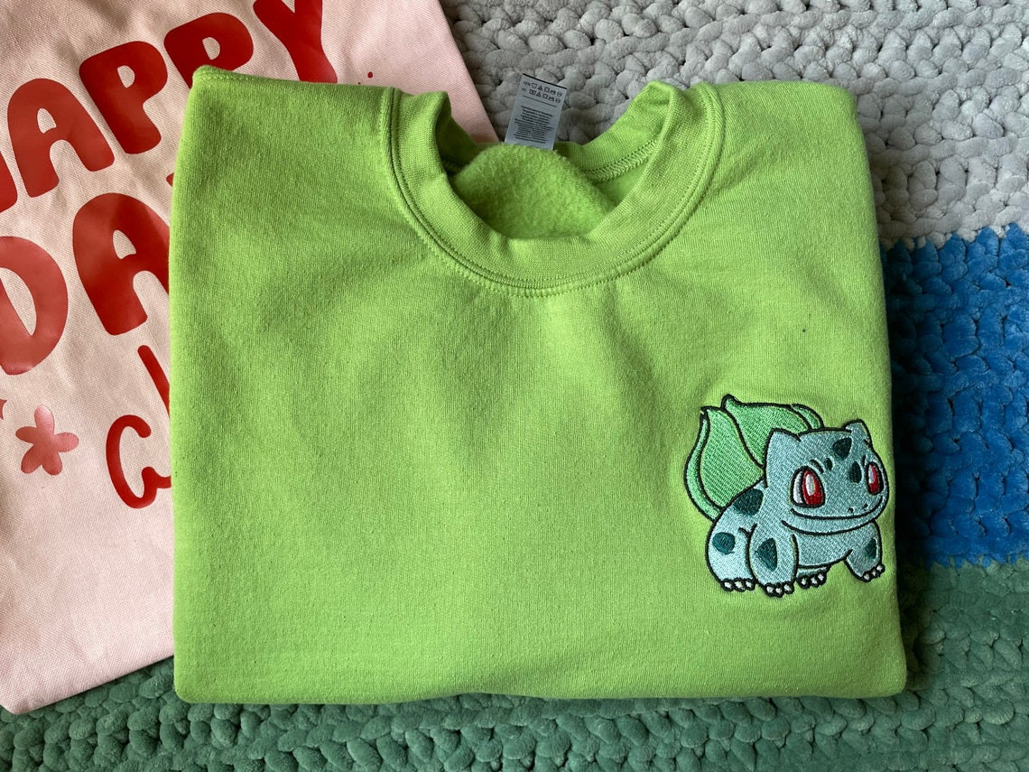 Bulbasaur Embroidered Sweatshirt Pokmon Anime Charmander Custom Embroidery