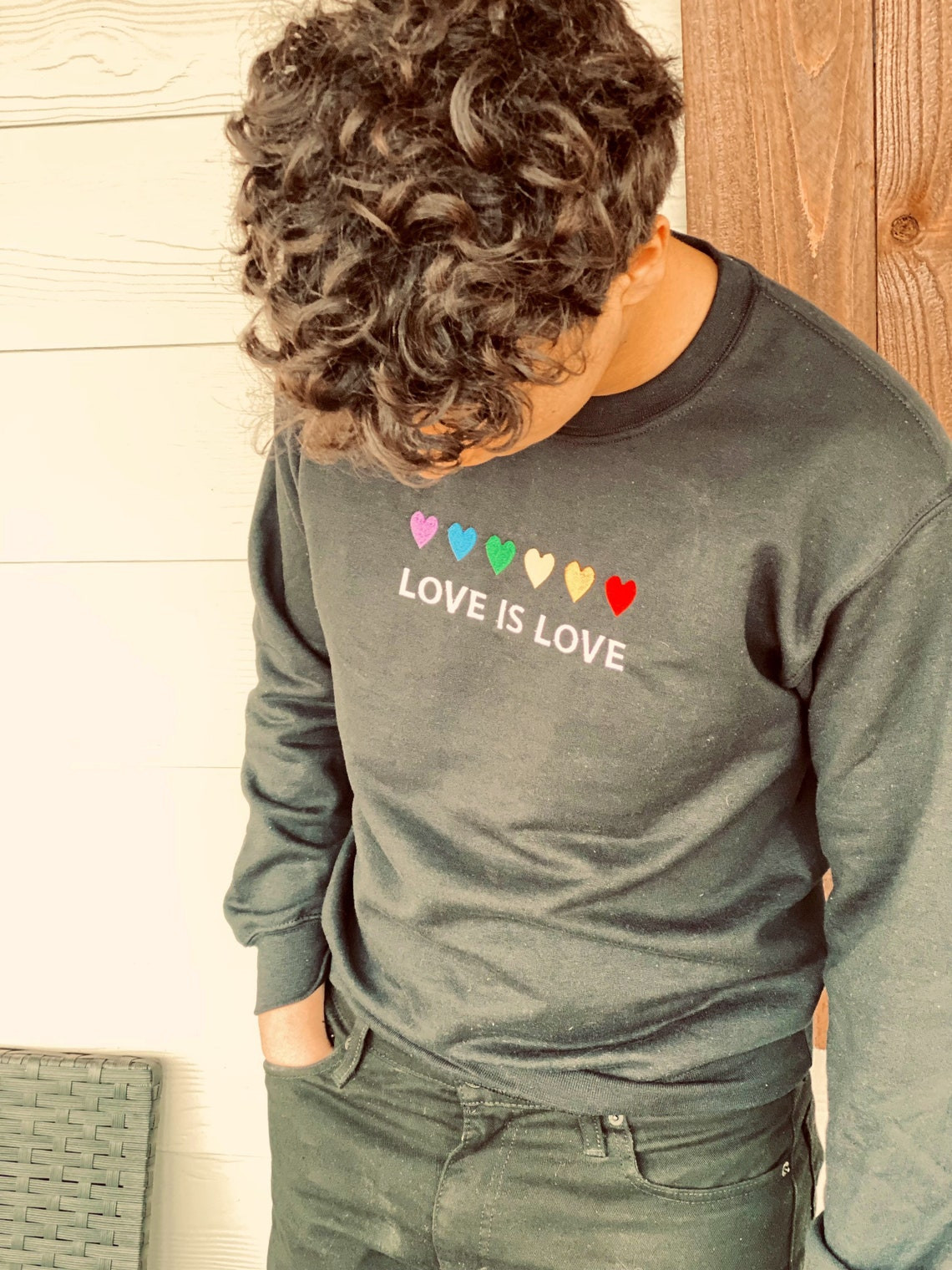 Love Is Love Lgbtq Pride Crewneck Equality Sweater Rainbow Hearts Rainbow Flag