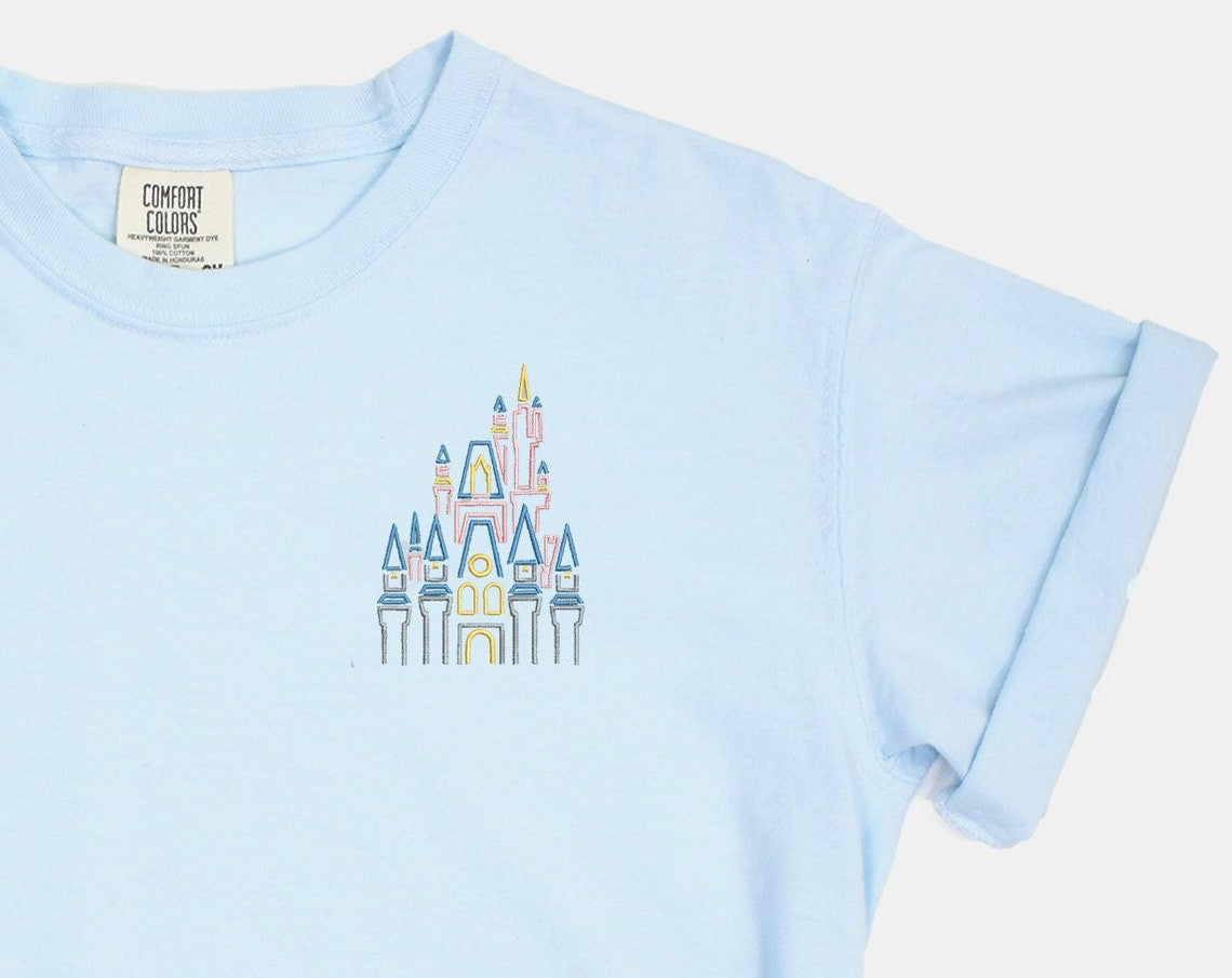 Disney Castle Embroidered Tshirt Cinderella Castle Embroidered Shirt T Shirt Disney Princess Shirt Disney Tshirt Womens Disney Shirt