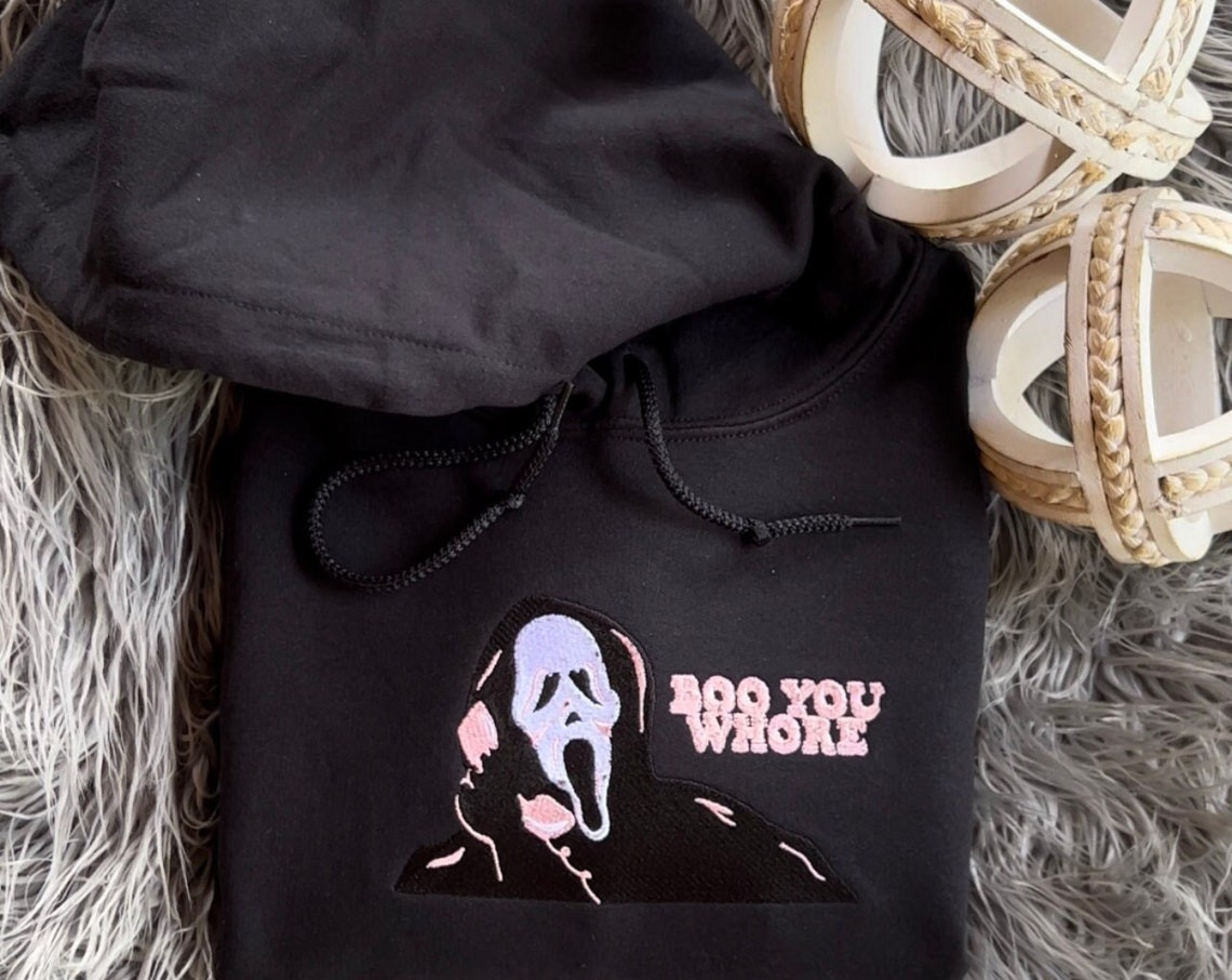 Boo You Halloween Embroidered Hoodie Crewneck Pullover