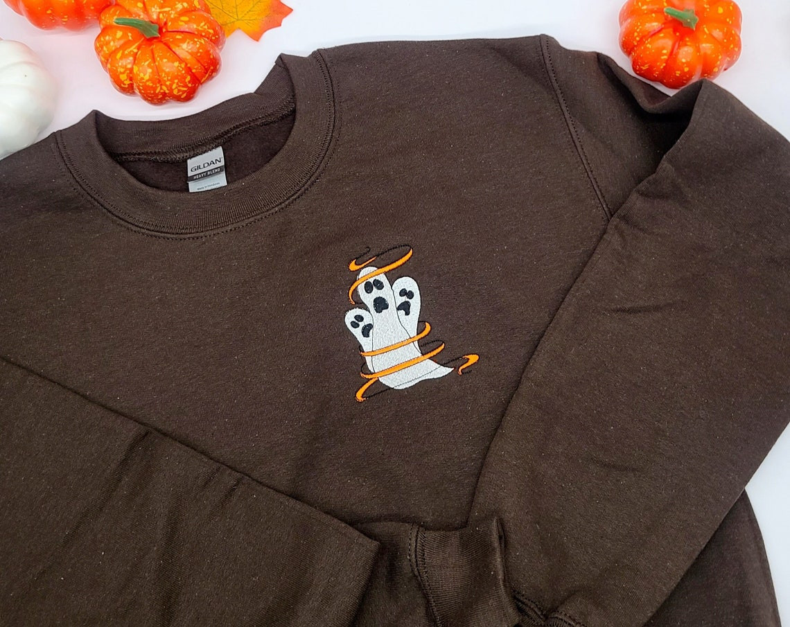 Ghost Sweatshirt Spooky Season Autumn Sweatshirt Halloween Embroidered Sweatshirt