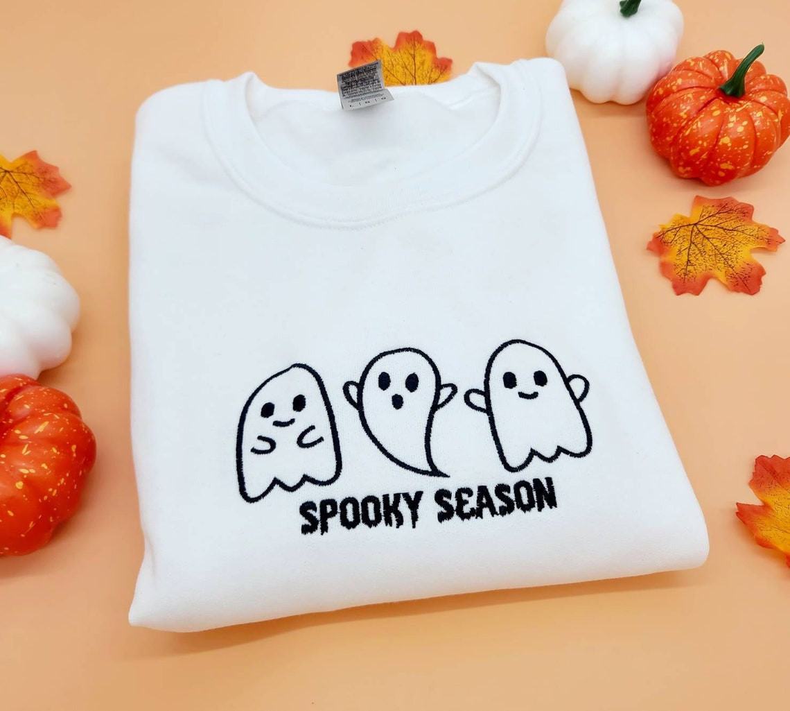 Ghosts Sweatshirt Embroidered Spooky Sweatshirt Halloween Skeletons Dancing Skeletons Trendy Sweatshirt Spooky Season Sweatshirt