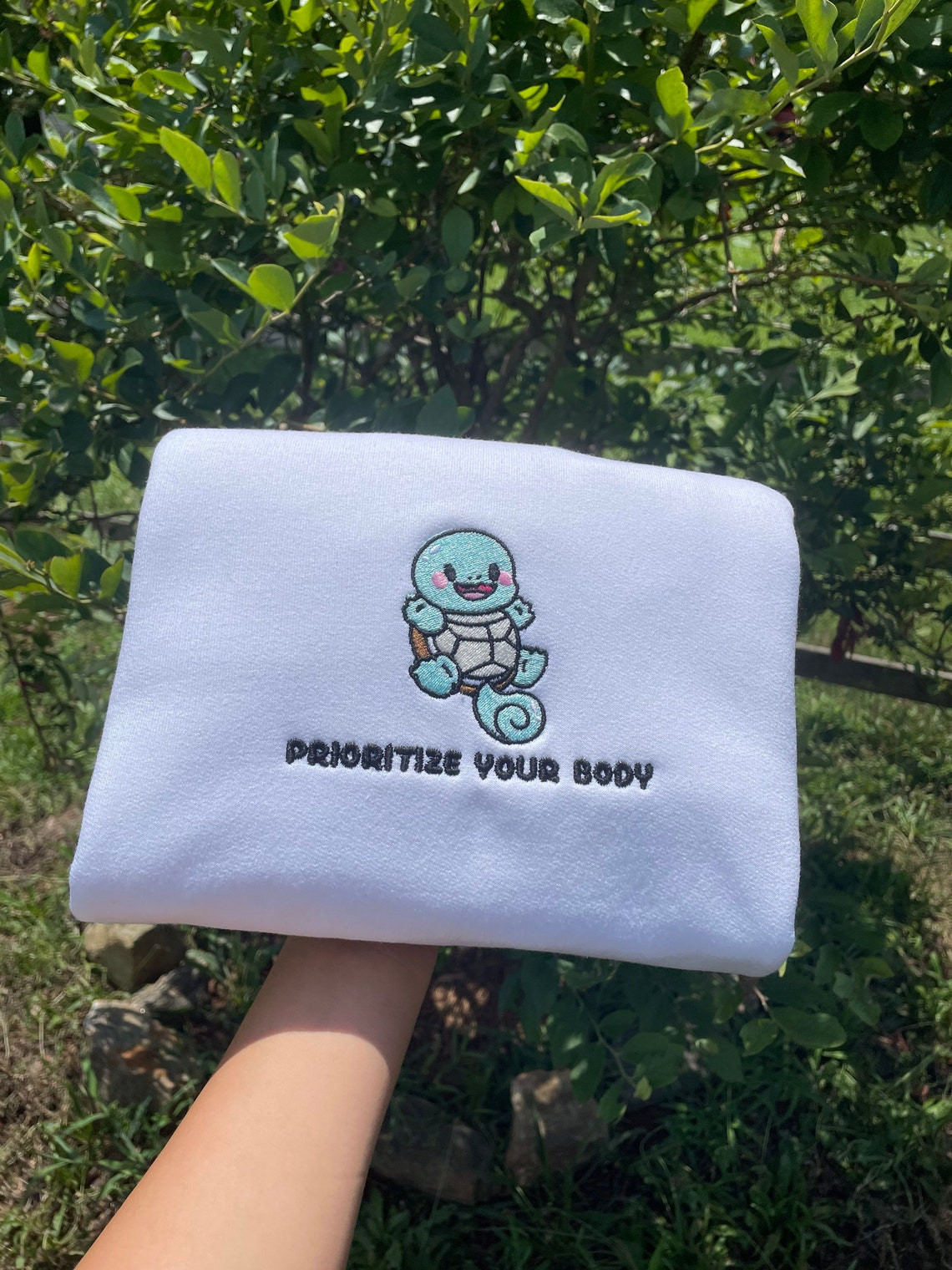 Squirtle Embroidered Sweatshirt Prioritize Your Body Anime Custom Embroidery Pokmon Custom Hoodie