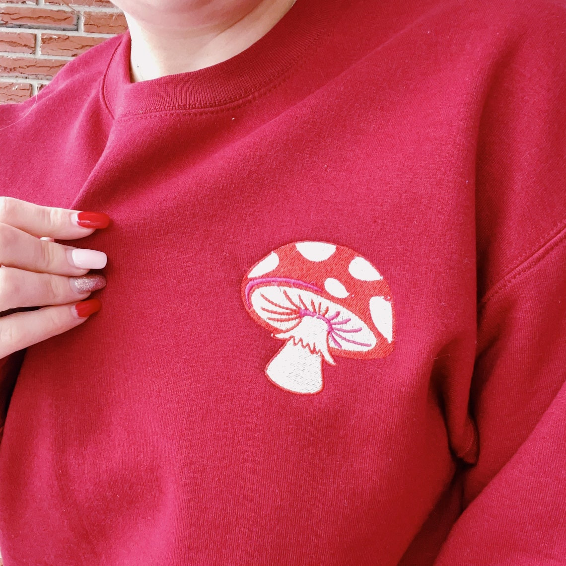 Mushroom Embroidered Crewneck Sweatshirt