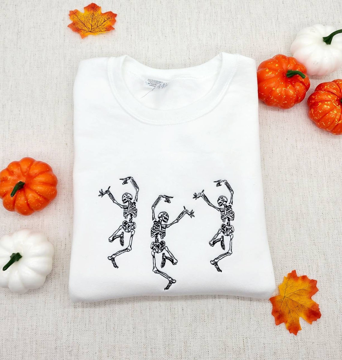 Dancing Skeleton Sweatshirt Halloween Embroidered Sweatshirt Trendy Spooky Sweatshirt Halloween Cute Sweatshirt