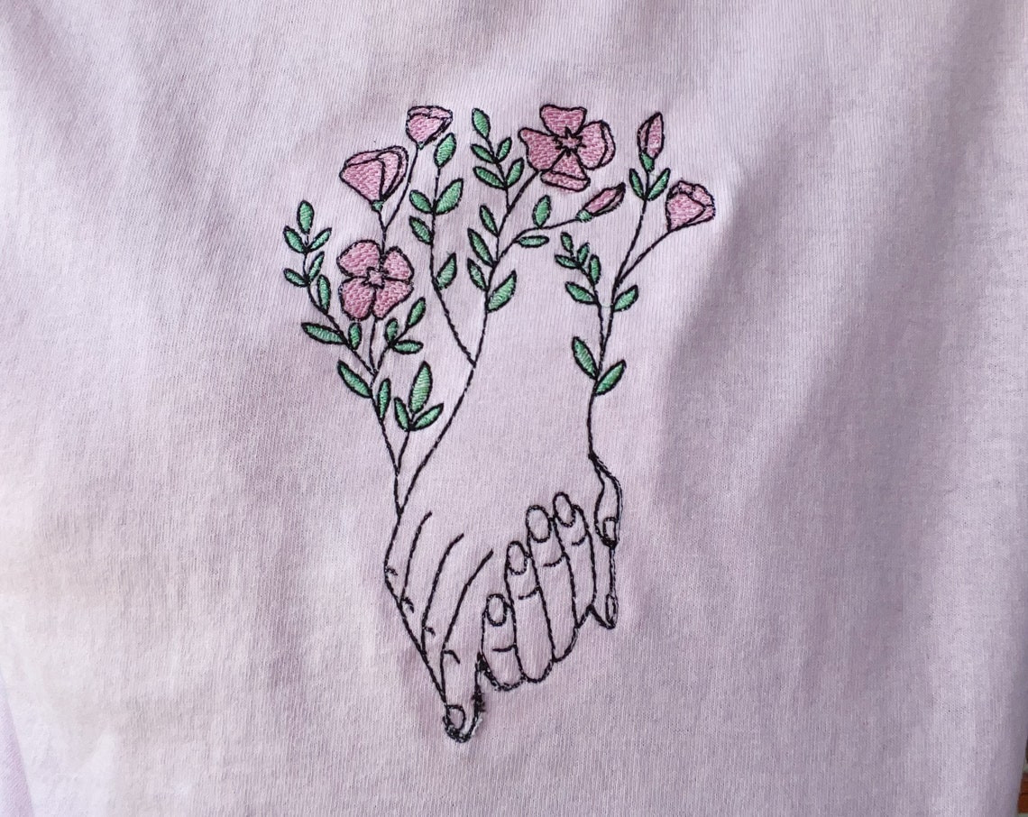 Minimalist Flowers Hands Embroidered T-Shirt