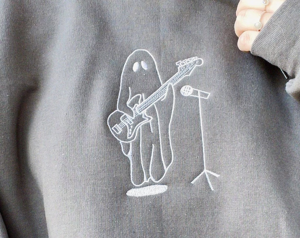 Ghost Playing Guitar Embroidered Hoodie