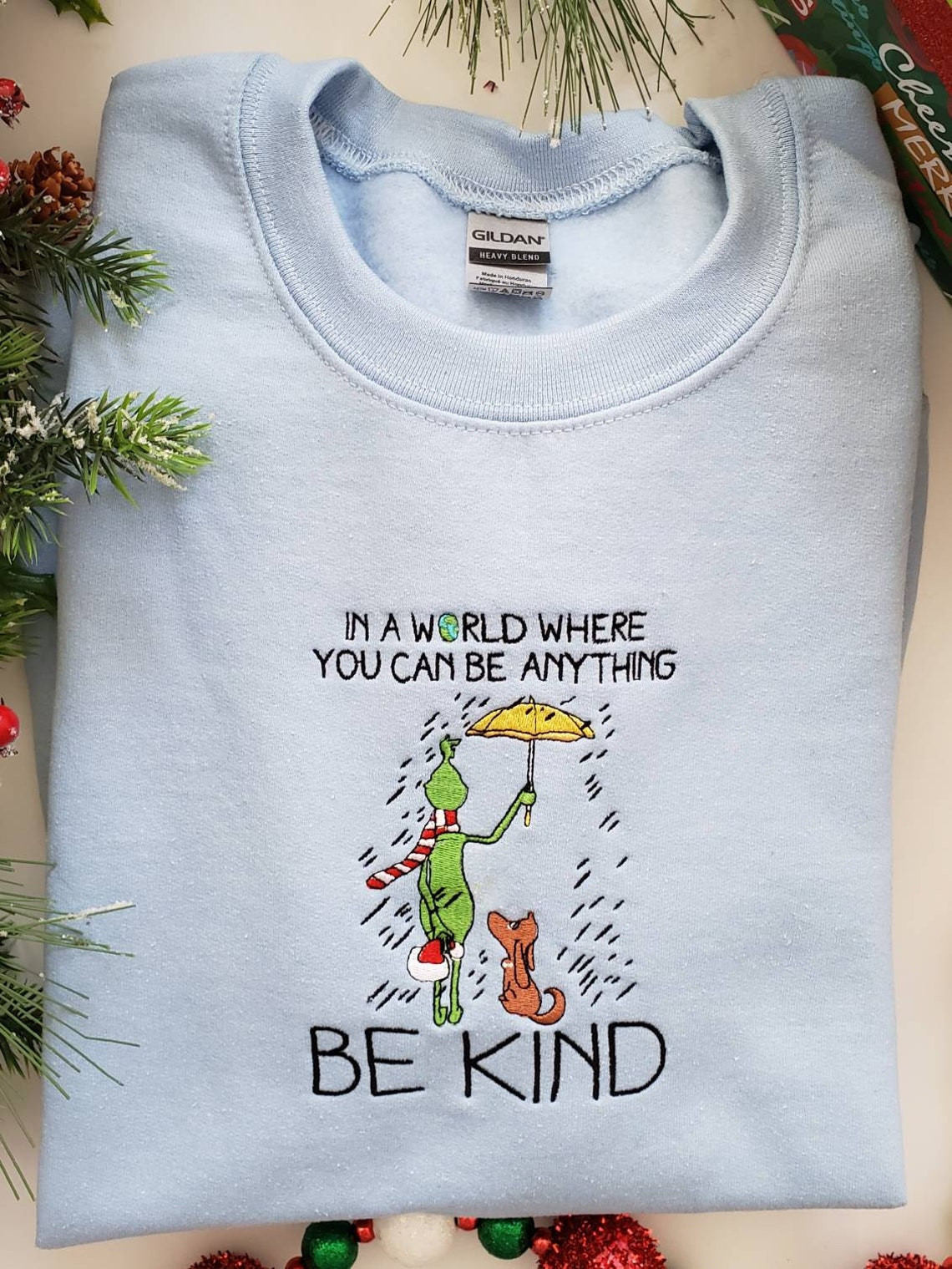 Be Kind Grinch Long-Sleeve Crewneck Sweatshirt Grinch And Max Shirt Grinch Christmas Shirt