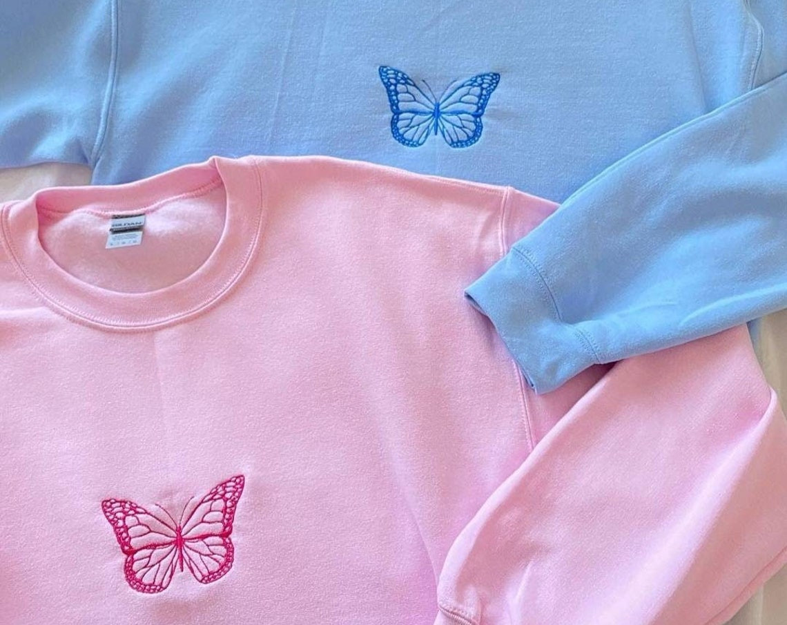 Butterfly Embroidered Sweatshirt Crewneck Embroidered Sweatshirt Trendy Butterfly Sweatshirt Unisex Gift