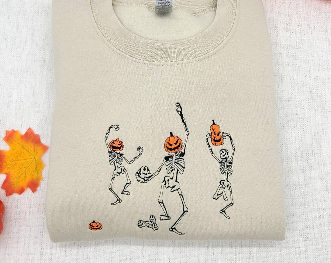 Dancing Skeleton Sweatshirt Halloween Embroidered Sweatshirt Trendy Spooky Sweatshirt Halloween Cute Sweatshirt