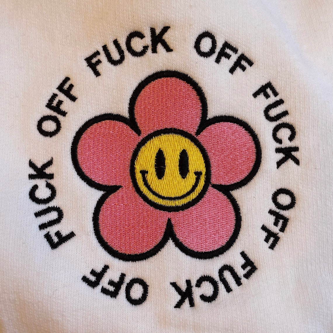 Fck Off Flower Embroidered Crewneck Sweatshirt