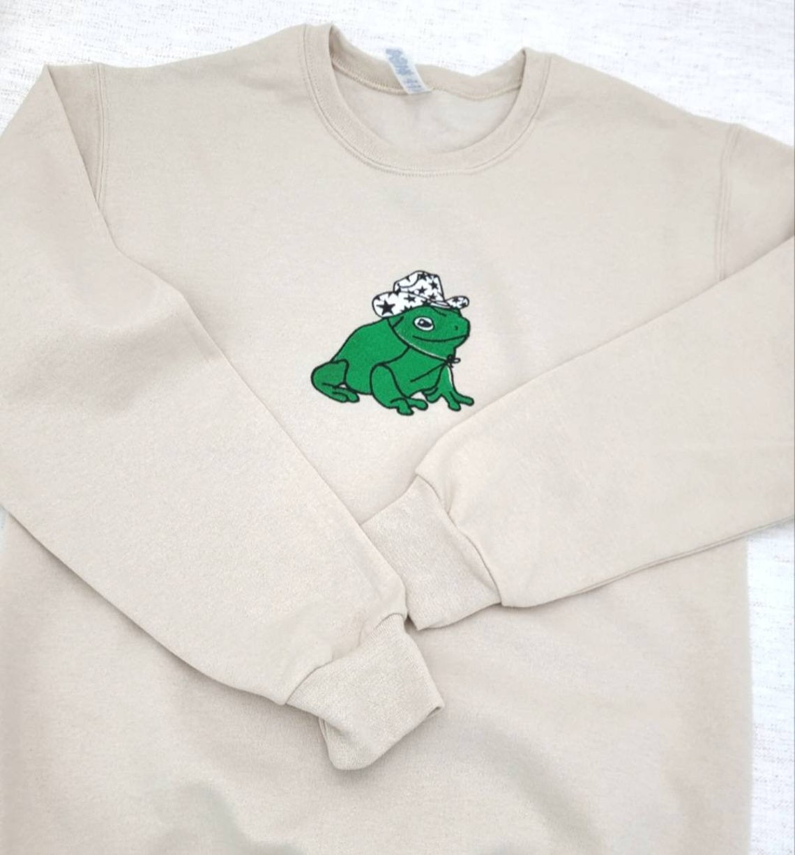 Frog Cowboy Hat Embroidered Sweatshirt Crewneck Trendy Frog Sweatshirt