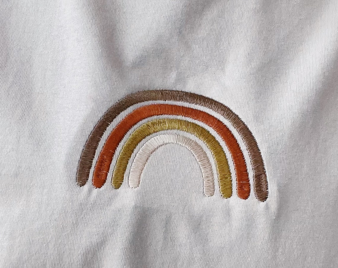 Neutral Colored Rainbow Embroidered Tee