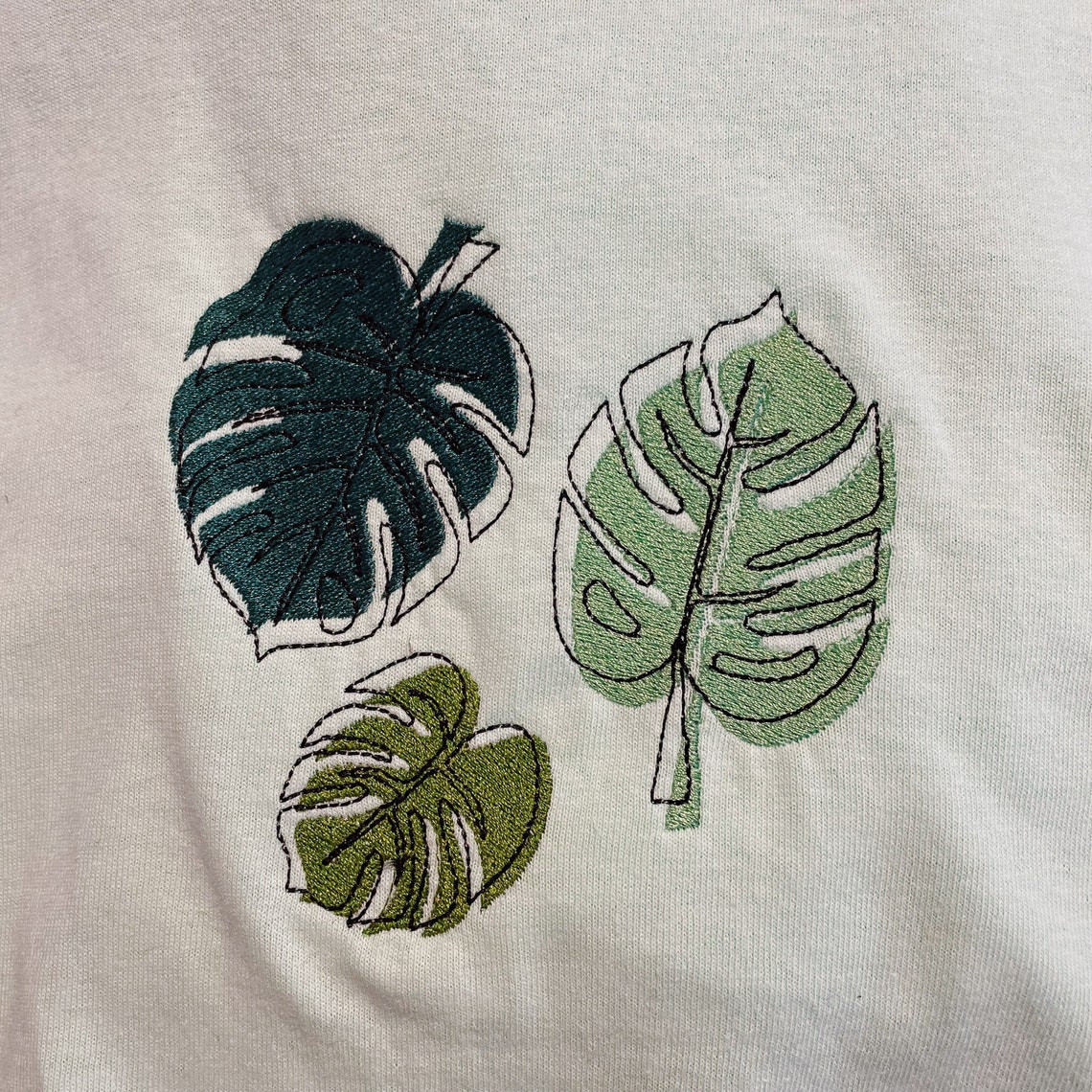 Minimalist Plant Leaves Embroidered T-Shirt