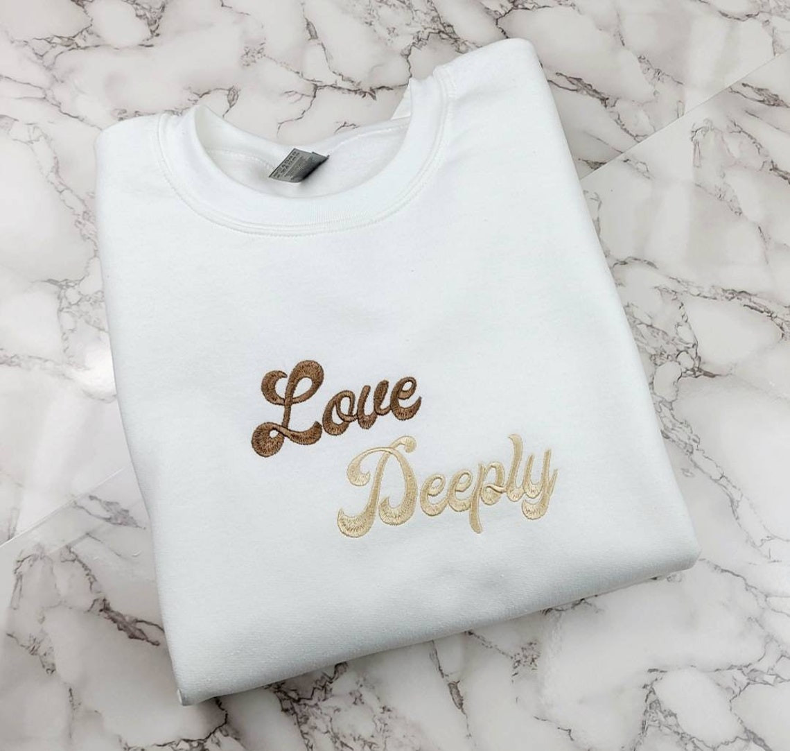 Love Deeply Embroidered Sweatshirt Crewneck Embroidered Crewneck Sweatshirt White Sweatshirt