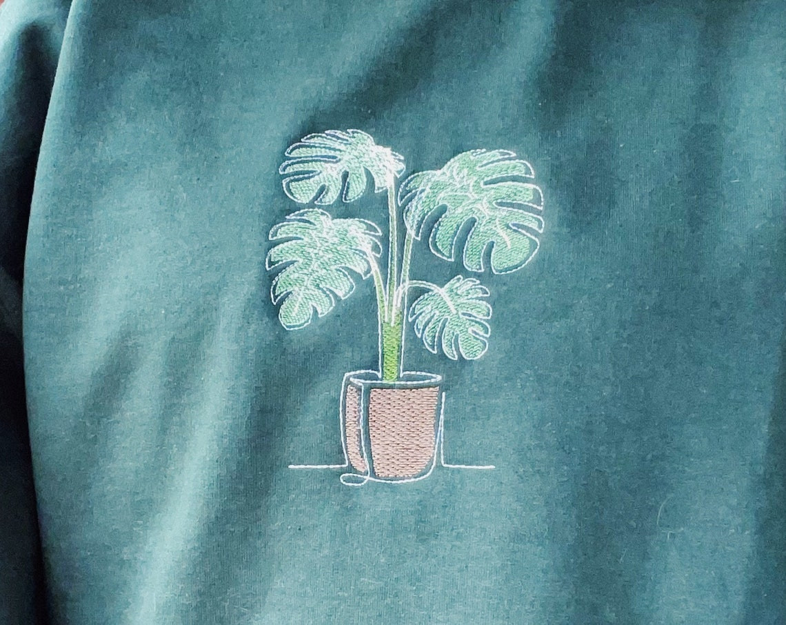 Minimalist Plant Embroidered Crewneck Sweatshirt