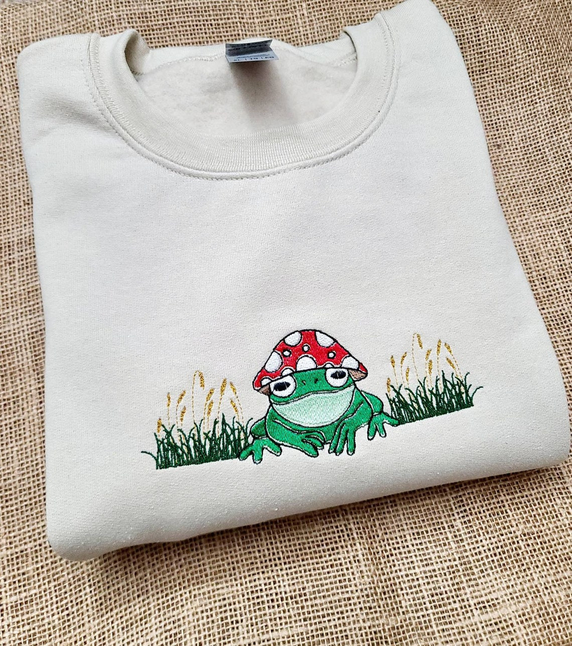 Mushroom Frog Embroidered Sweatshirt Crewneck Trendy Embroidered Crewneck Unisex