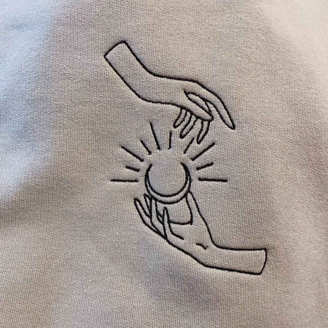 Minimalist Hands With Moon Embroidered Crewneck Sweatshirt