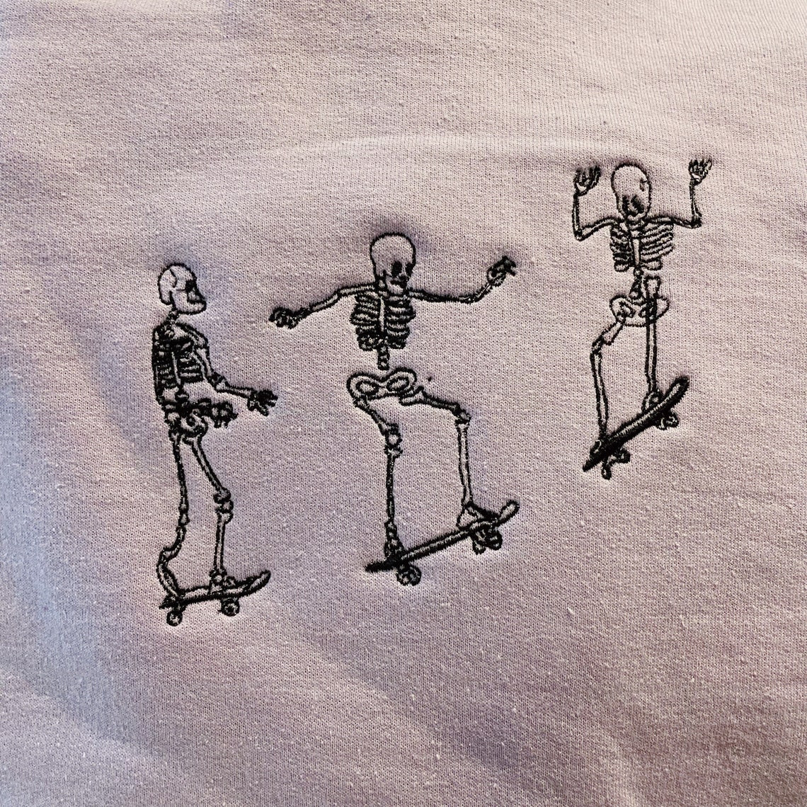 Skateboarding Skeletons Embroidered Minimalistic Hoodie