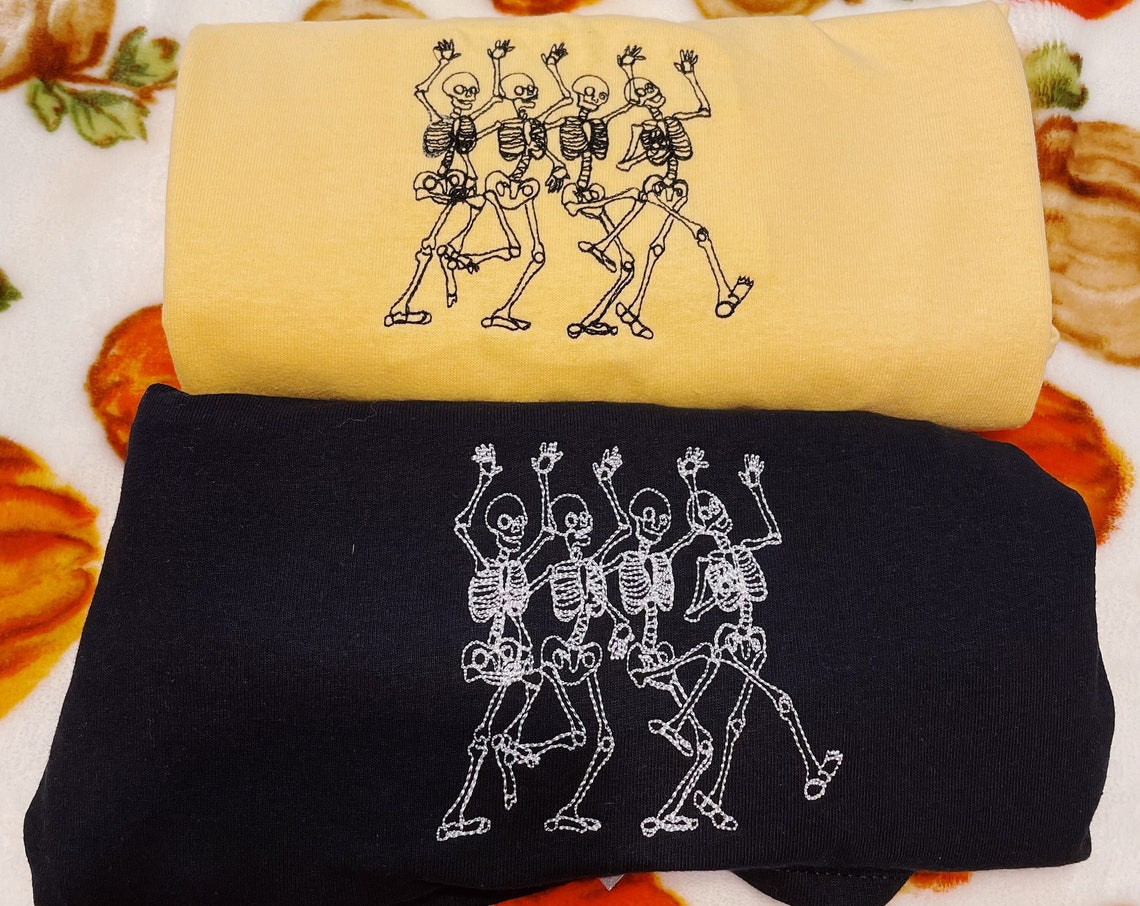 Dancing Skeletons Embroidered T-Shirt