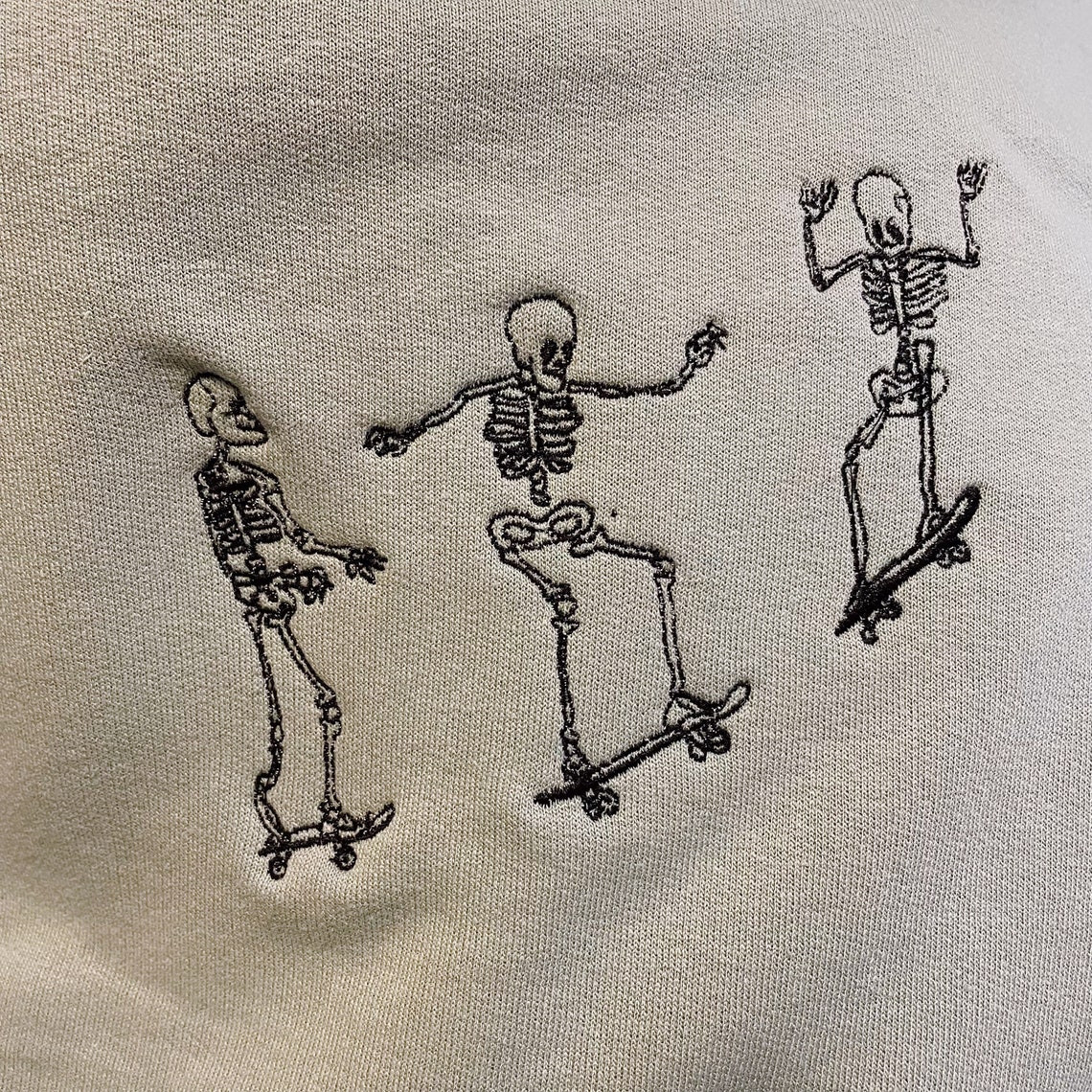 Skeletons Skateboarding Embroidered Crewneck Sweatshirt