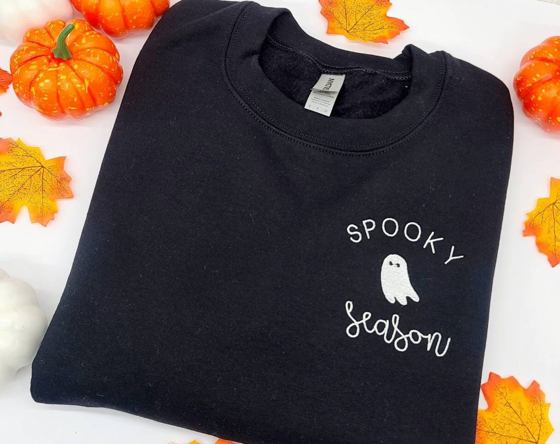 Spooky Season Ghost Embroidered Sweatshirt Autumn Sweatshirt Halloween Embroidered Sweatshirt