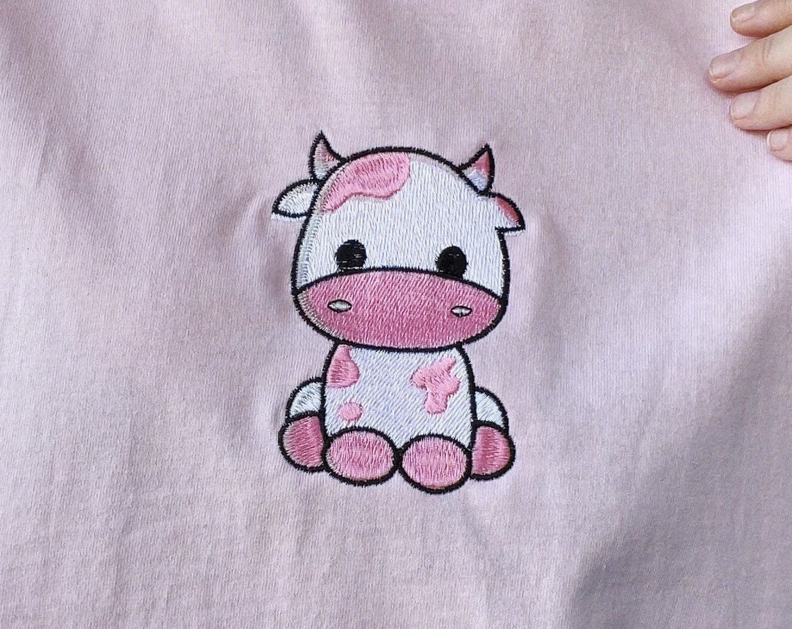 Strawberry Cow Embroidered T-Shirt