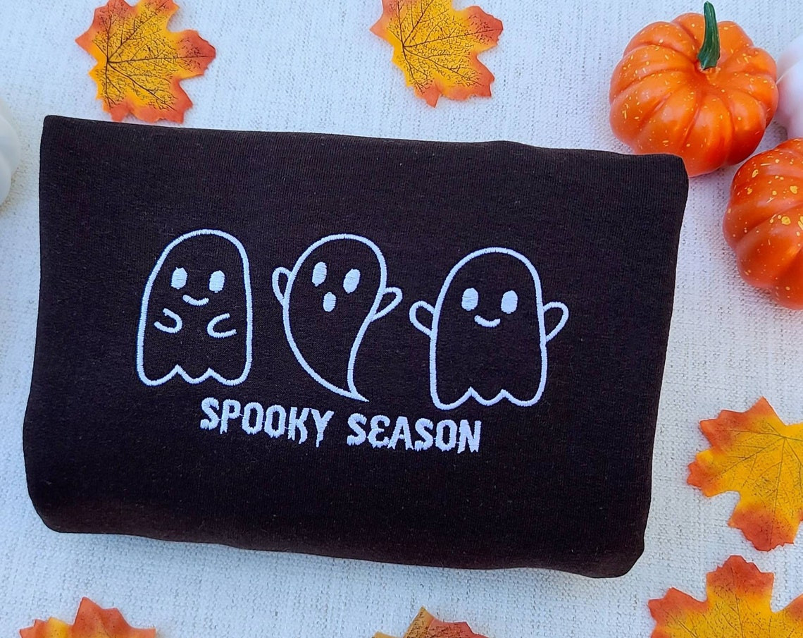 Ghost Embroidered Sweatshirt Autumn Sweatshirt Halloween Embroidered Sweatshirt Spooky Season Ghost Sweatshirt