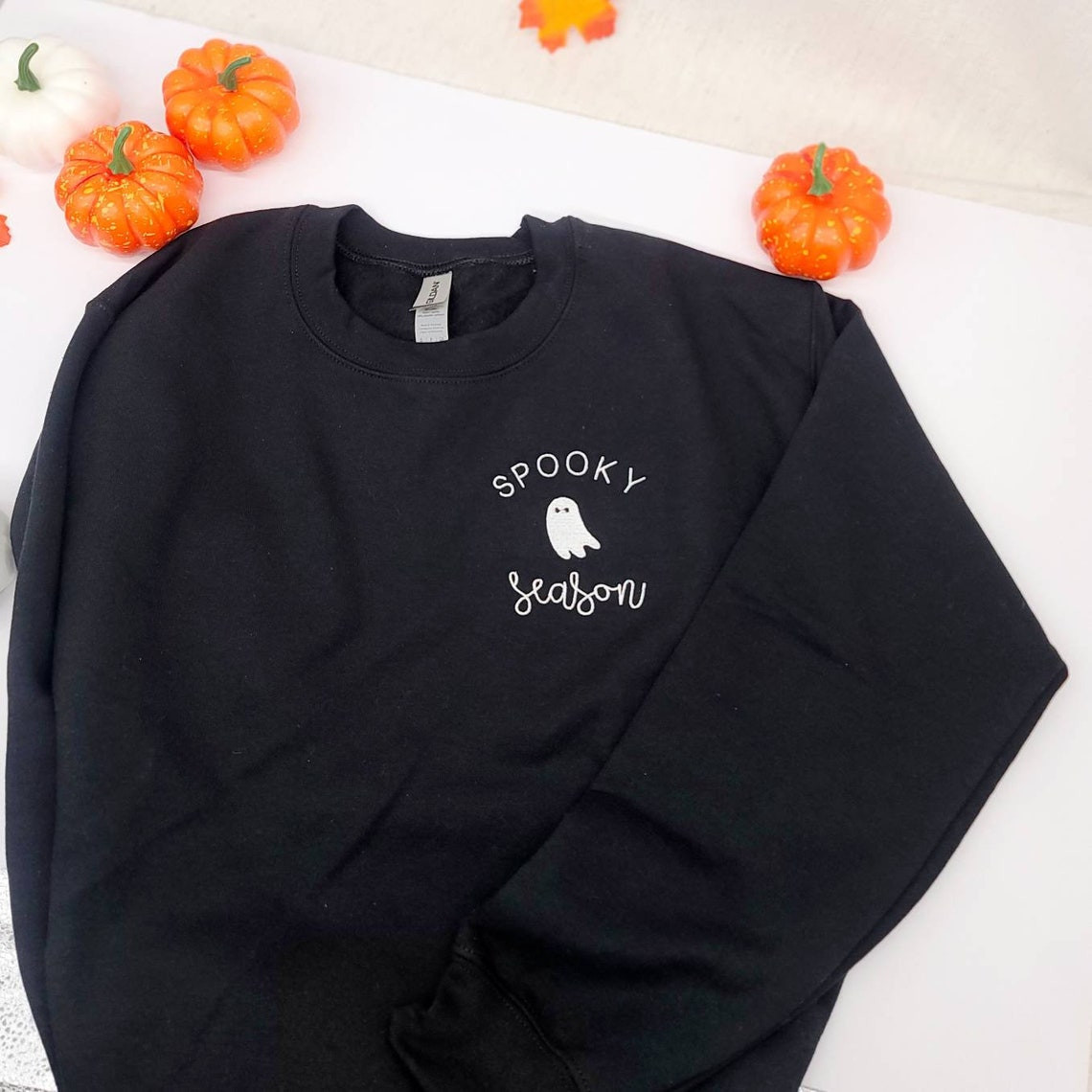 Ghost Embroidered Sweatshirt Spooky Season Autumn Sweatshirt Halloween Embroidered Sweatshirt